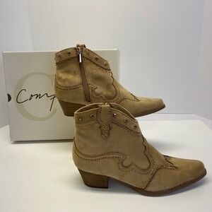 Comfort Est. 1946 Rhinestone Western Ankle Boots Womens 8 Tan Suede Block Heel